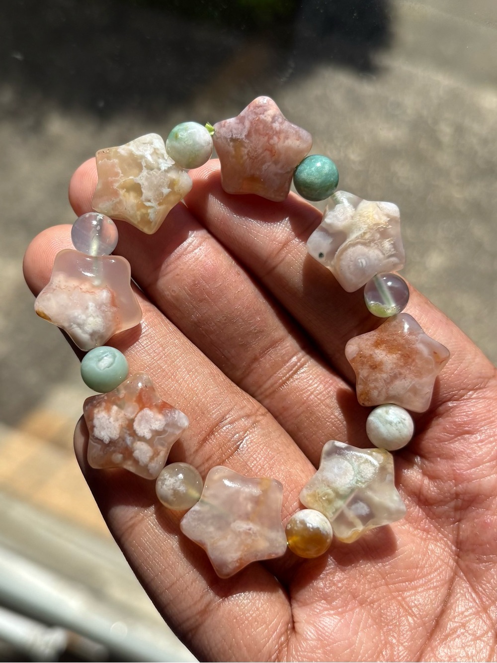 Flower Agate Star Crystal Bracelet 18mm - Picture 4 of 8
